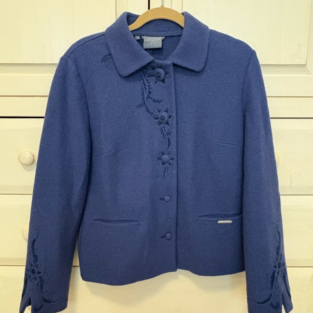 Geiger Wool Women's Blue Embroidered Jacket